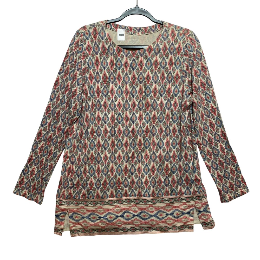 J. Jill Tunic Womens M Multicolor Luxe Supima Forward Seam Ikat Diamond Knit Top